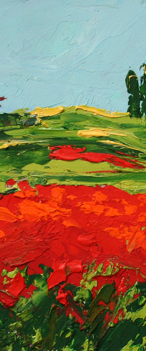 Poppy fields... 3,5x3,5" / FROM MY A SERIES OF MINI WORKS LANDSCAPE / ORIGINAL OIL PAINTING by Salana Art