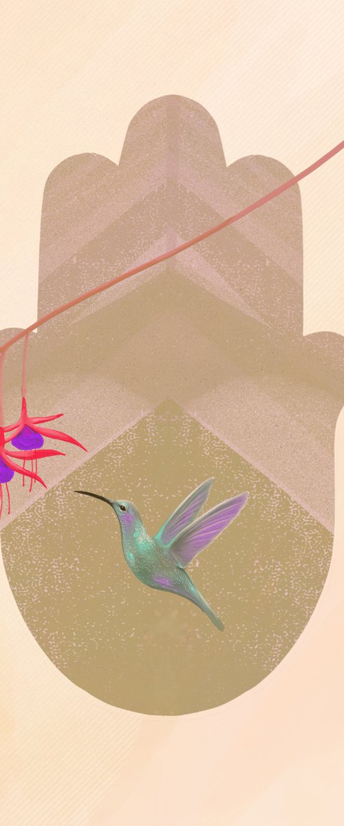 Hummingbird, Hamsa, And Fuchsia by Victoria Lucy Williams