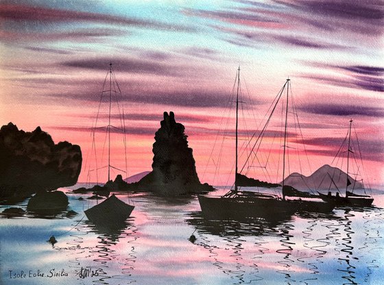 Yachts silhouette Colorful Sky