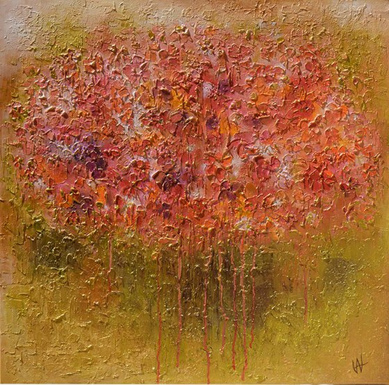 Abstract art -  PRECIOUS ROSES - FLORAL ABSTRACT SQUARED ORIGINAL PAINTING