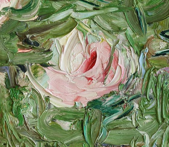 LOTUS POND - Floral art, original oil painting, water lily landscape, green rose calm coloured, lotus flower, waterlilies, impressionism, expressive