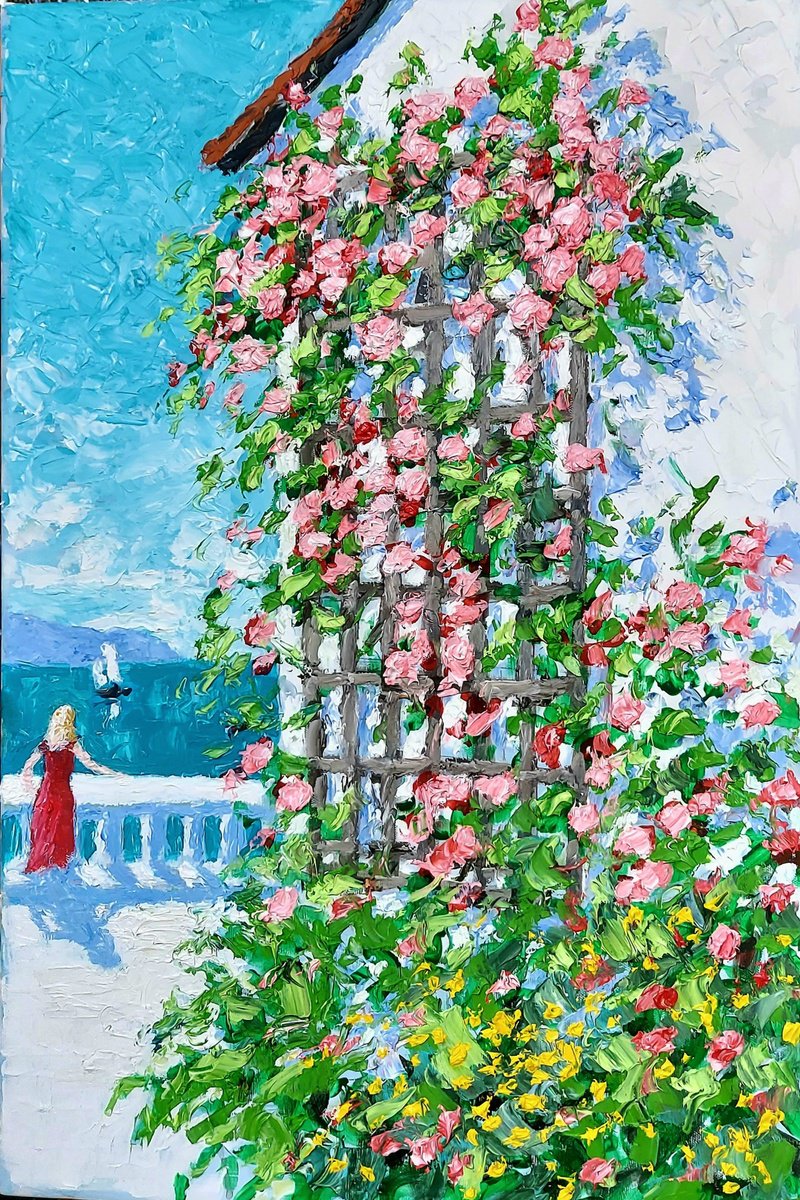 Botanical Oil Painting By Colin Ross Jack, 16 X 24, Flowers On White Wall, Original Artwork