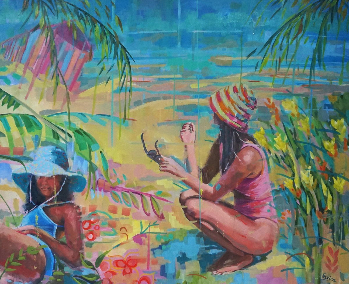 Impressionistic Portrait Oil Painting By Amaya Fernandez Fariza, 39 X 32, A Happy Day, Original Artwork