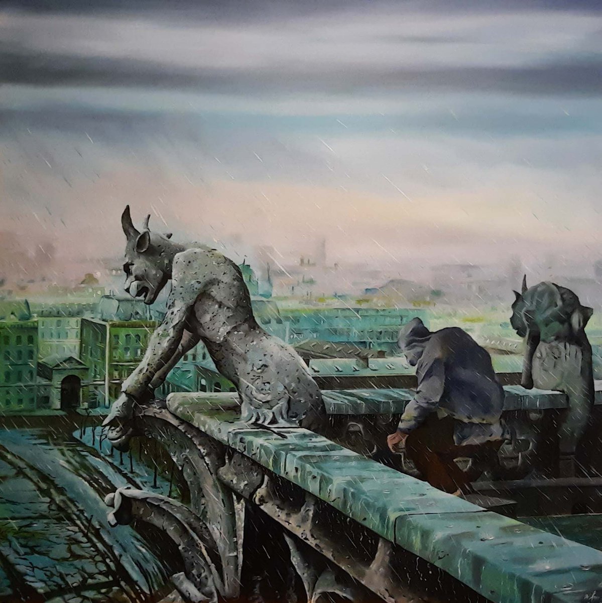 Oil Painting , Solitude And Rain By Warren Faye, 39 X 39, Artwork For Sale On Artfinder