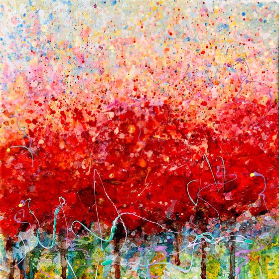 Abstract Poppy Field   #3  10 "X 10" X 0.5"  by @OLenaArt