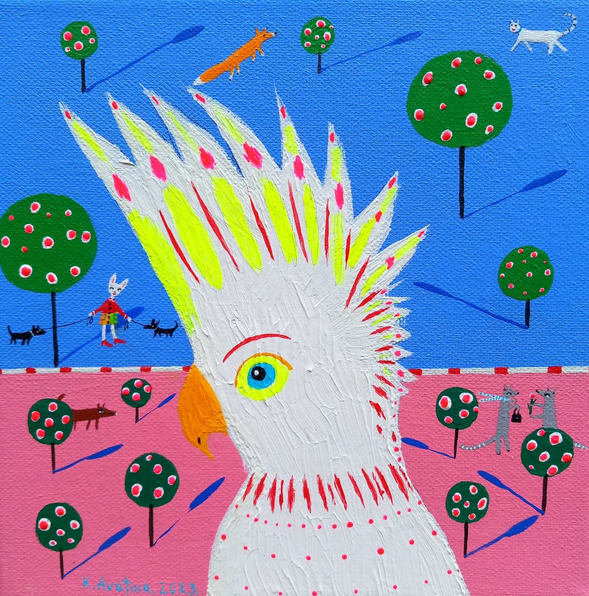 Impressionistic Animal Acrylic Painting By Katrina Avotina, 8 X 8", #Speechless, Original Artwork