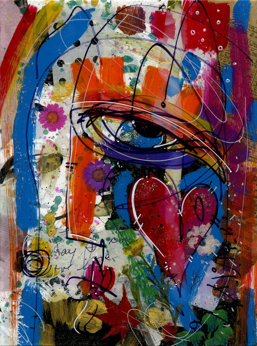 Funky Face Love 17 - Mixed Media Art by Kathy Morton Stanion by Kathy Morton Stanion