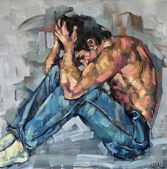 Young male nude oil painting, gay homoerotic art