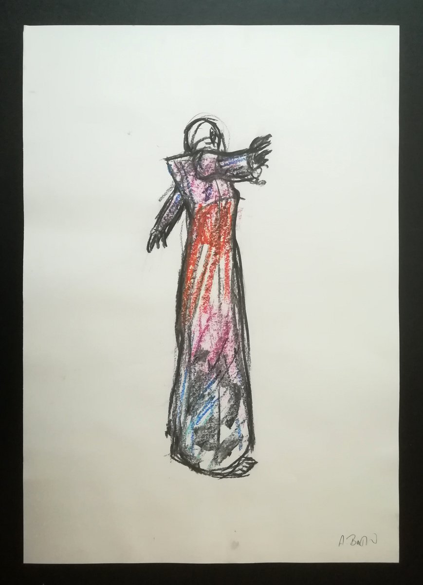 Impressionistic Portrait Pastel Drawing By Aleksandar Basic, 17 X 23, Turn, Original Artwork