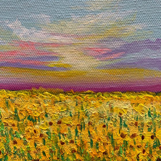 Sunflower fields  ! Small Landscape Painting!!  Ready to hang