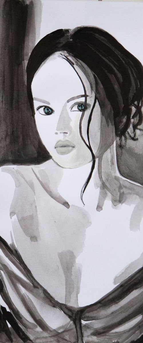 Girl with blue eyes /  42 x 28 cm by Alexandra Djokic