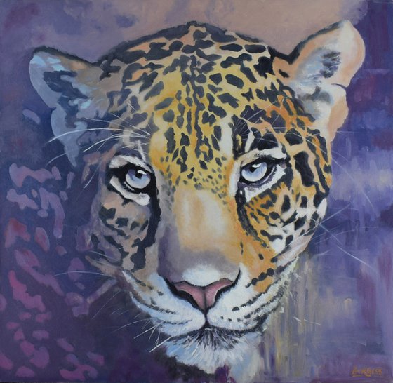 Fearless - Framed Jaguar oil painting 25" x 24"