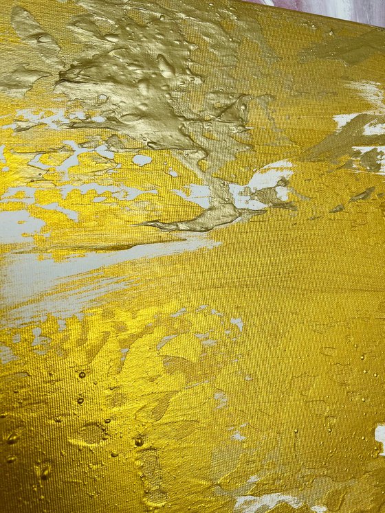 Golden Expressive Abstract Painting. Gold luxury art.