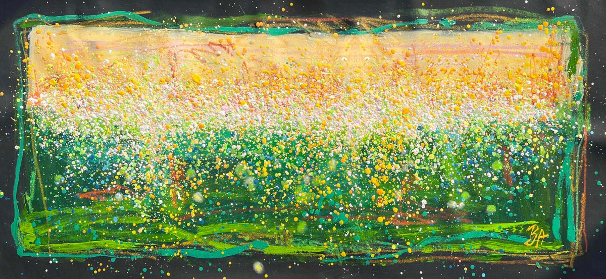 Abstract Acrylic Painting By Bogdana Antoniuk, 57 X 28, Fall With Me Into The Dandelions, Original Artwork