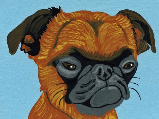 ACEO ATC Original Miniature Painting Brussels Griffon Pet Dog Art-Carla Smale