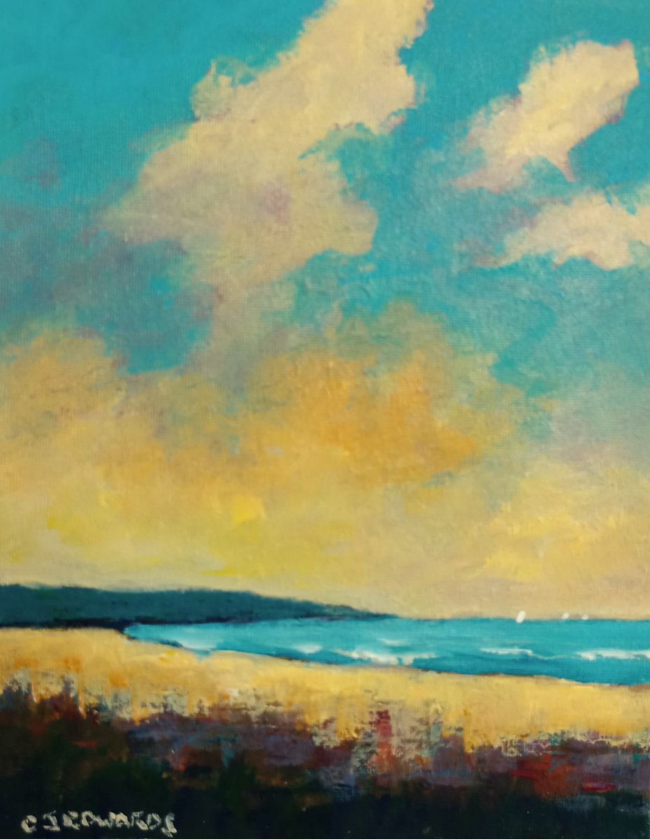 Impressionistic Landscape Acrylic Painting By David J Edwards, 8 X 10, Boundary Bay, Afternoon, Original Artwork