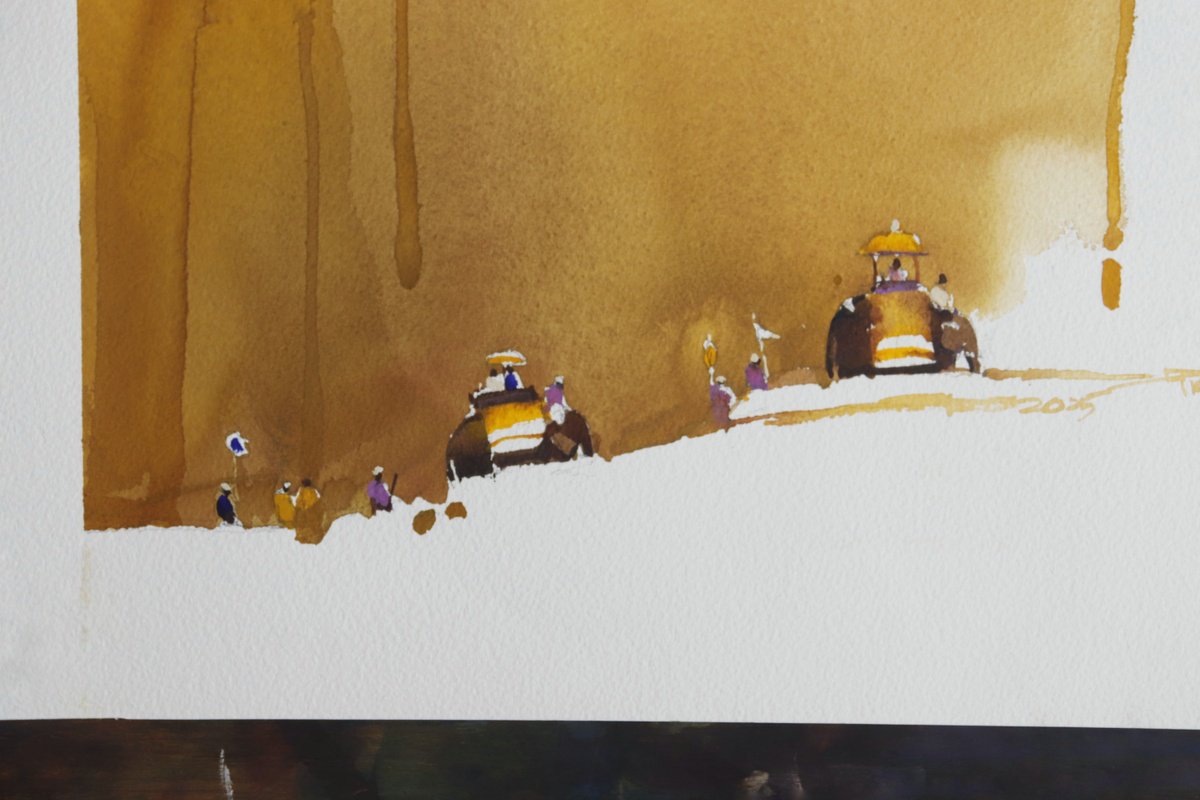 Impressionistic Cityscapes Watercolour By Prashant Prabhu, 22 X 30", Sunshine Yellows, Historic Heights, Original Artwork