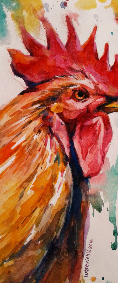 Cockerel on an abstract background by Vladimir Lutsevich
