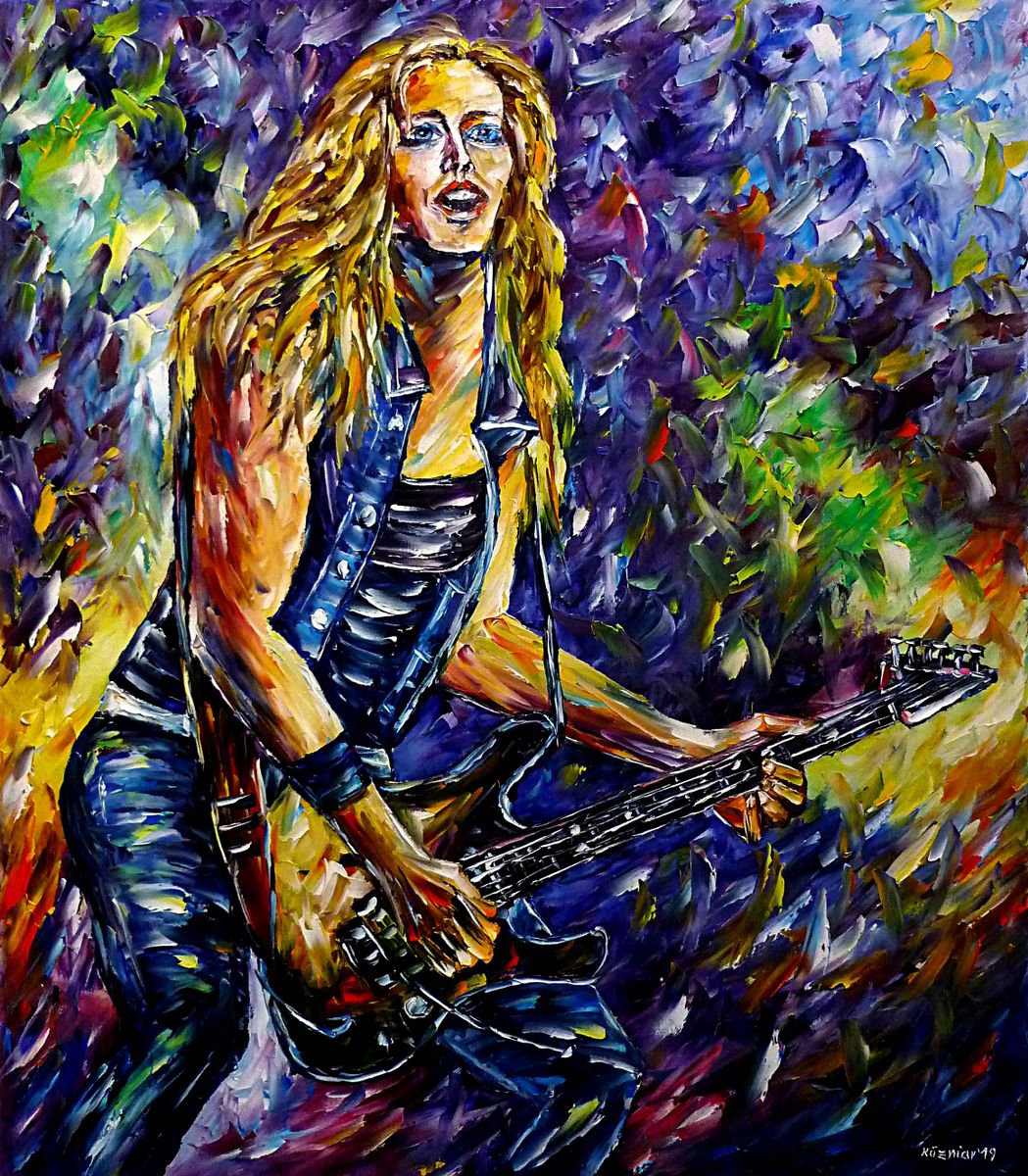 Expressive Oil Painting , Female Guitar Player By Mirek Kuzniar, 28 X 31, Artwork For Sale On Artfinder