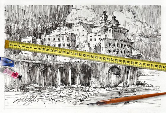 Amalfi, 2020, original ink drawing on paper.