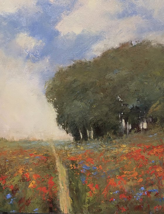 Red Poppies 14, flower field impressionist landscape oil painting