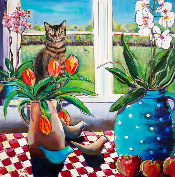 KITCHEN TABLE STILL LIFE WITH CAT