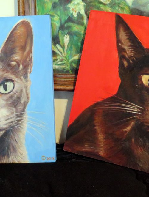 Commission Cat Portraits for Tracey by QI Debrah