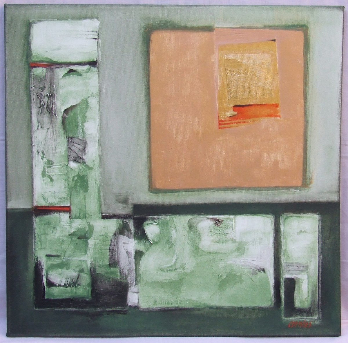 Abstract Oil Painting By Csaba Csendes, 23 X 23, Message I., Original Artwork