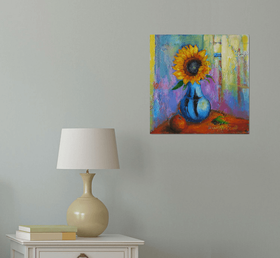 Sunflower and Blue Vase