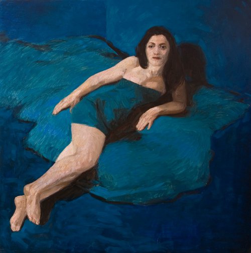 modern style impressionist nude  of a woman on blue background by Olivier Payeur