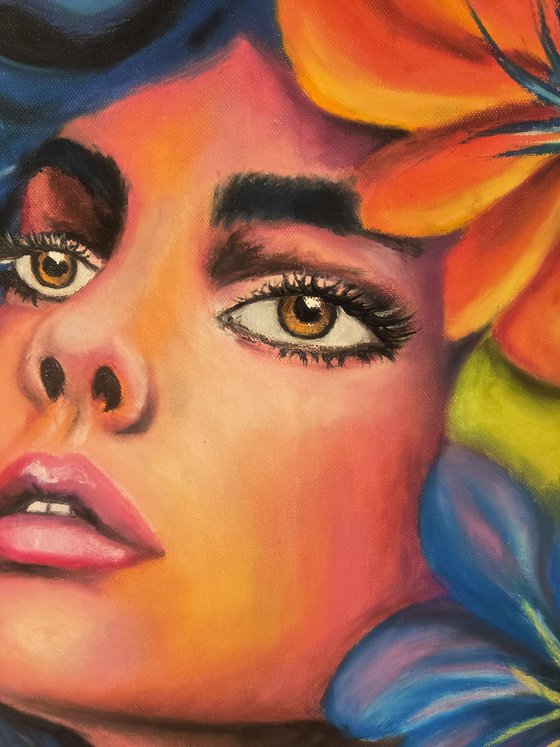 Surreal Floral Goddess - Oil Pastel Portrait