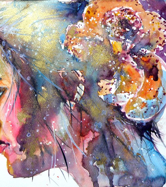 Girl with gold and flower