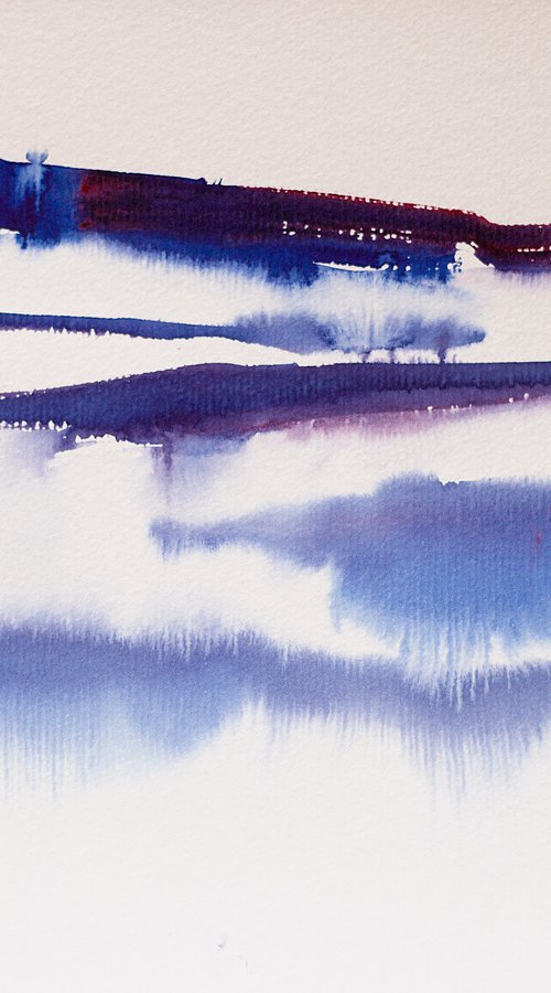 Abstraction landscape. Spanish series. #1 cold. Small interior gallery wall white watercolor acuarelle by Sasha Romm