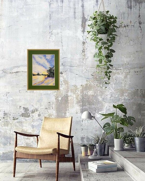 Fishing Painting Riverside Original Art Fisherman Small Watercolor River Plein Air Artwork Landscape Wall Art 8 by 12" by Halyna Kirichenko