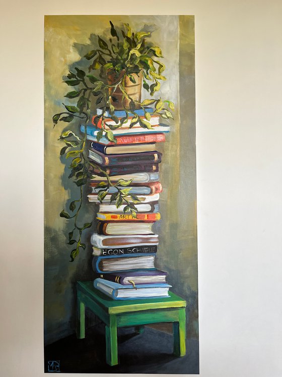 Still life with books and plants