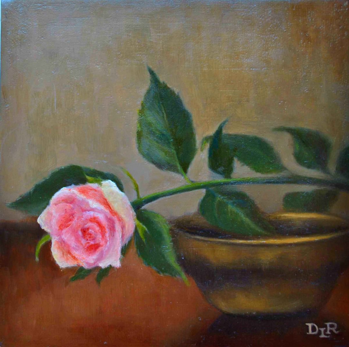 Photorealistic Botanical Oil Painting By Daniela Roughsedge, 10 X 10, Solitary Rose, Original Artwork