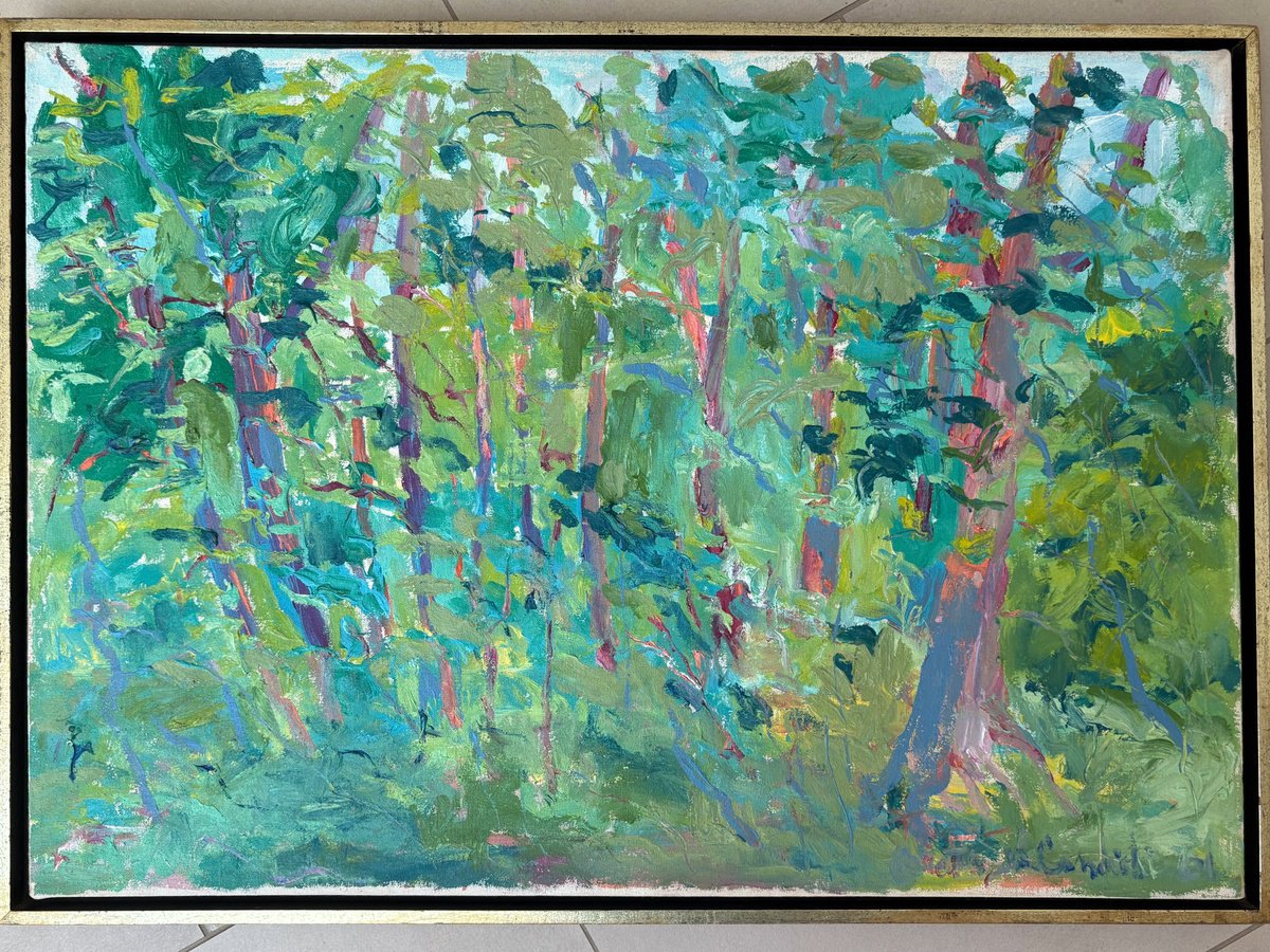 Impressionistic Landscape Acrylic Painting By Beatriz Candioti, 28 X 20, At The Forest, Original Artwork