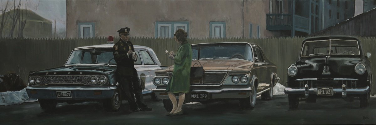 Transport Oil Painting By Tom Clay, 47 X 16", Winter In Boston, Original Artwork