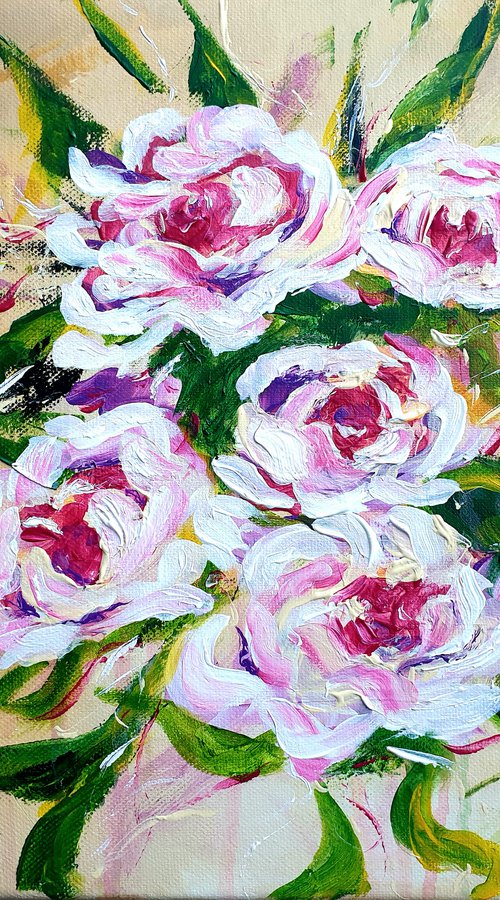 "Roses of her dreams" abstract original painting 30x40cm gift idea art for woman by Yulia Pristupa