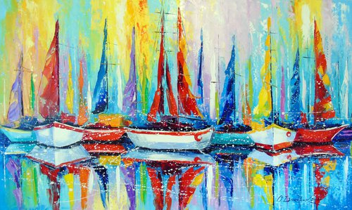 Sailboats by the pier by Olha Darchuk