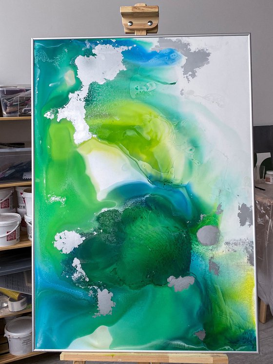 Emerald Silver Abstract Art