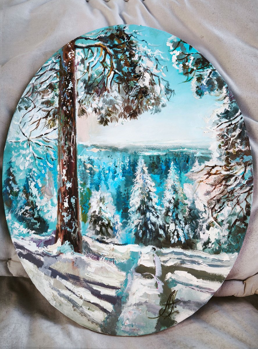 Impressionistic Landscape Oil Painting By Annet Loginova, 16 X 20, Forest Oil On Oval Canvas, Original Artwork