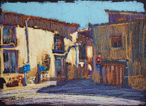 Plain air in Segovia. Old town view. Oil pastel painting. Small painting original one of a kind interior decor gift by Sasha Romm