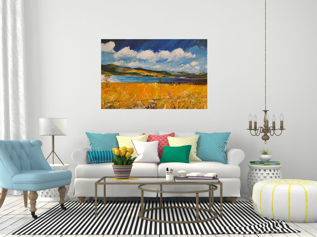 Clatteringshaws loch, Scotland landscape, Original abstract painting, Ready to hang by Wan... by WanidaEm