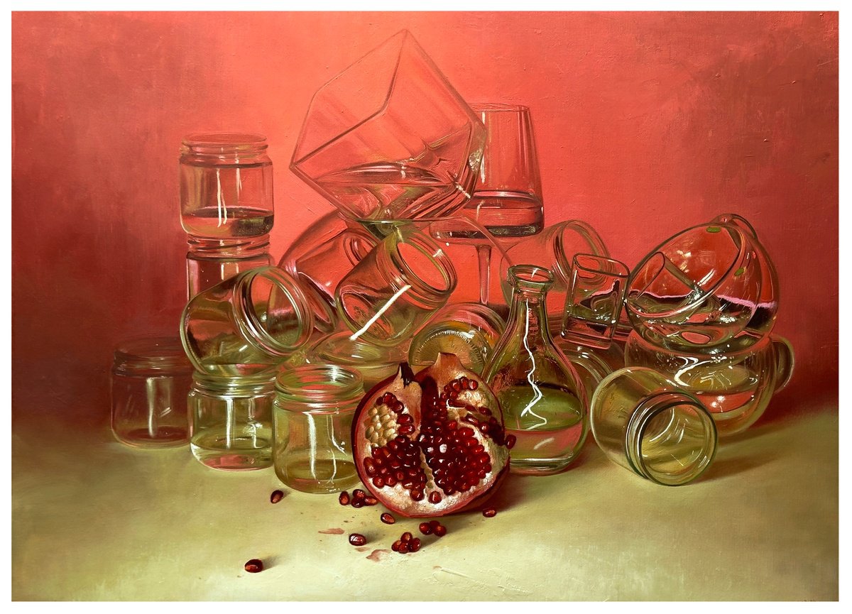 Photorealistic Oil Painting , Juicy Pomegranate. Still Life By Anastasia Parfilo, 28 X 20, Artwork For Sale On Artfinder