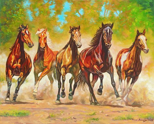 Horses (60x75cm, oil painting, ready to hang) by Tigran Araqelyan