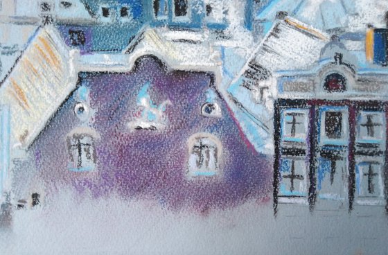 Flight over winter Amsterdam