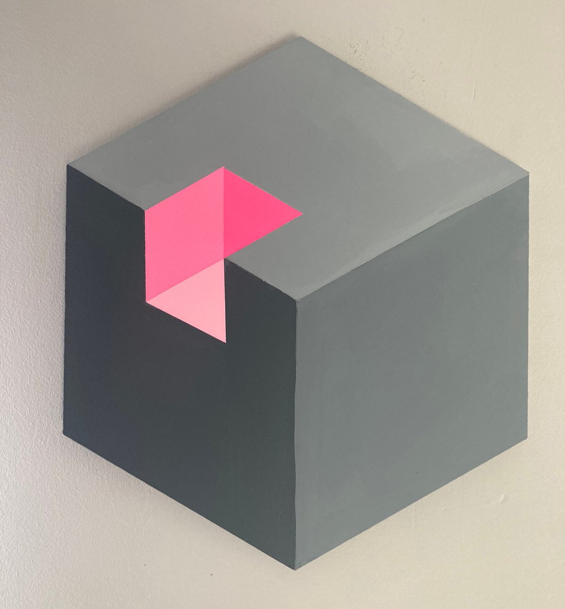 Original Modern Abstract Geometric Op Art Framed Hexagon Shaped Canvas Painting by Dominic Joyce