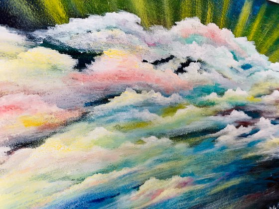 The HOPE - sky abstract original painting wall art | acrylic painting clouds landscape large