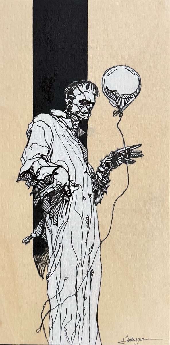 Illustrative Portrait Ink Drawing By Lola Jovan, 6 X 12", Frank Goes To The Circus, Original Artwork